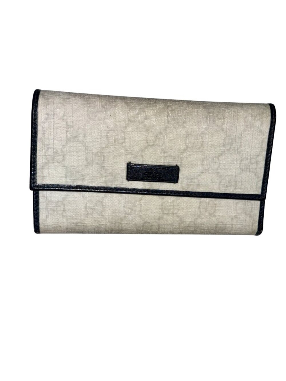 Gucci White & Black GG Canvas Leather Trim Wallet